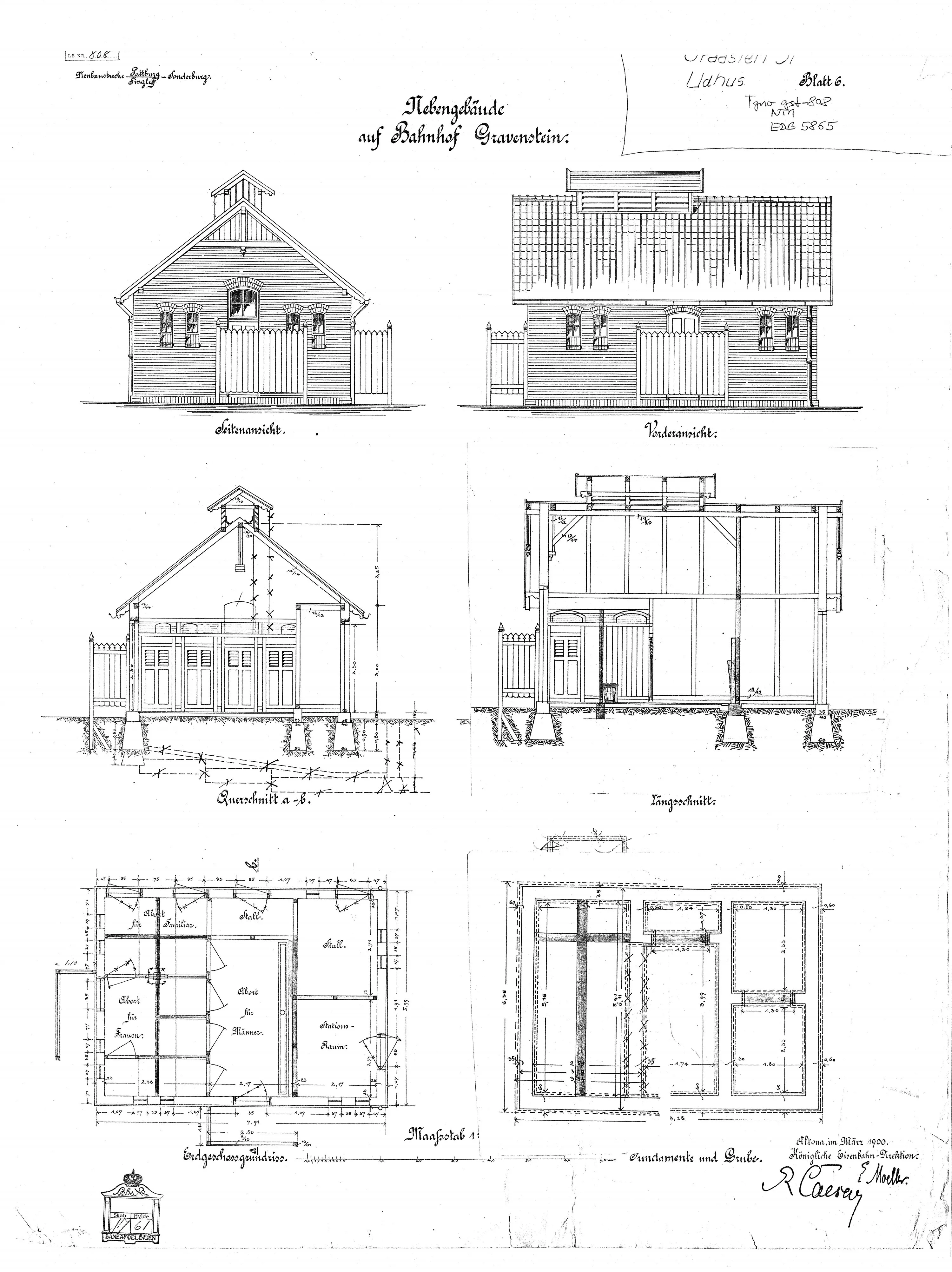 Tegning af udhus ved Gråsten Station. Tegning af udhus ved Gråsten Station.