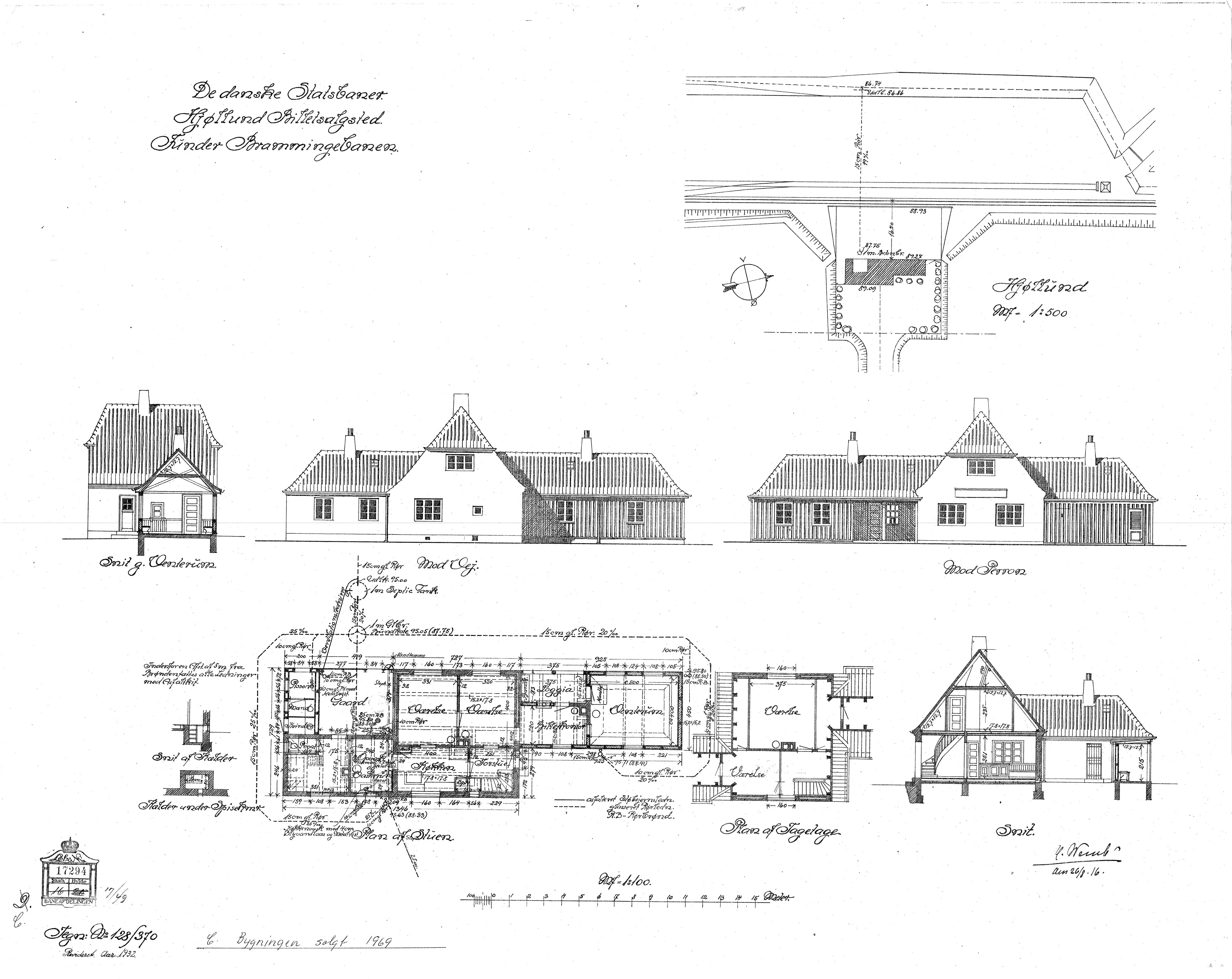 Tegning af Hjøllund Billetsalgssted med Sidespor. Tegning af Hjøllund Billetsalgssted med Sidespor.