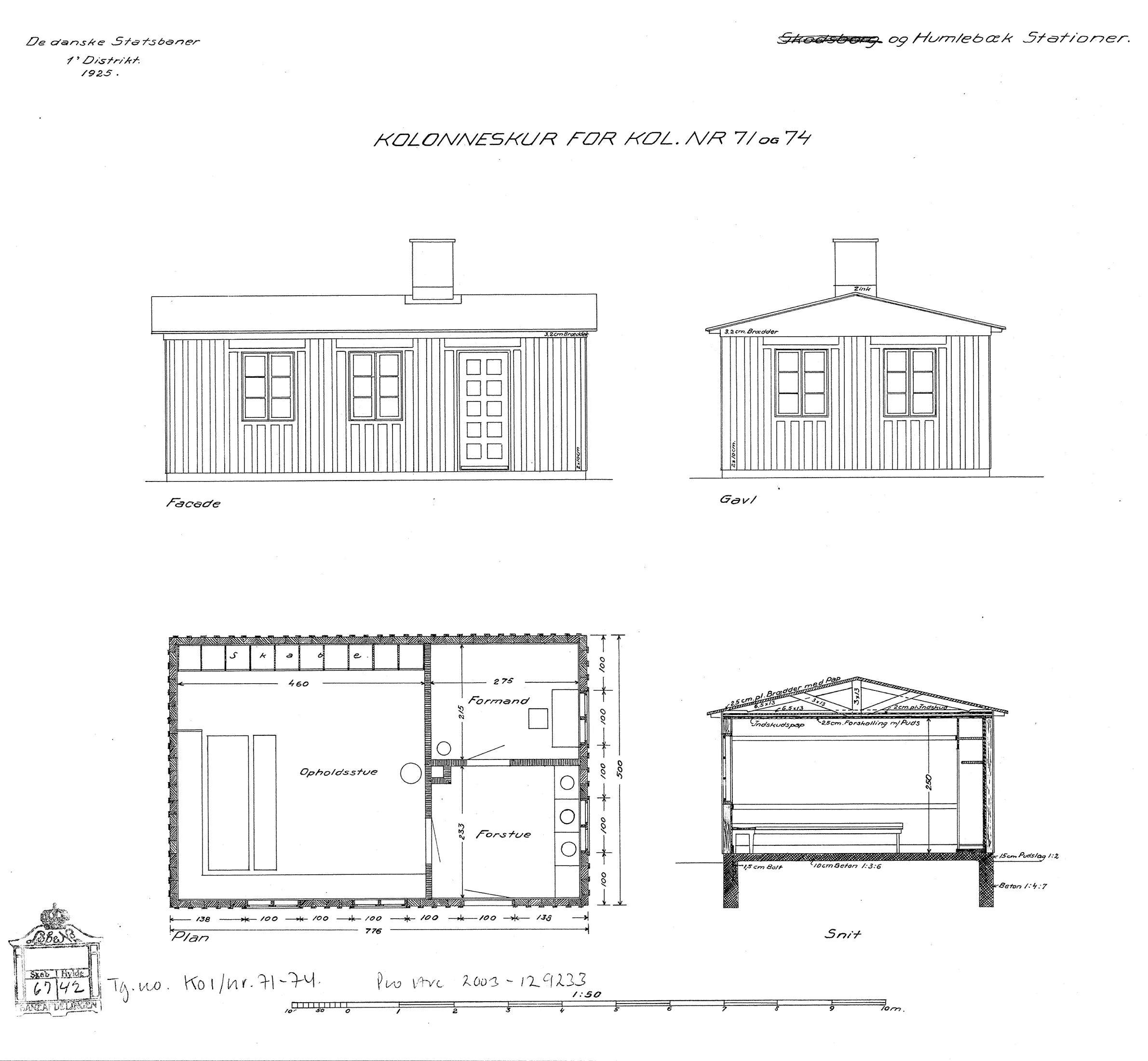 Tegning af Kolonneskur ved Humlebæk Station. Tegning af Kolonneskur ved Humlebæk Station.