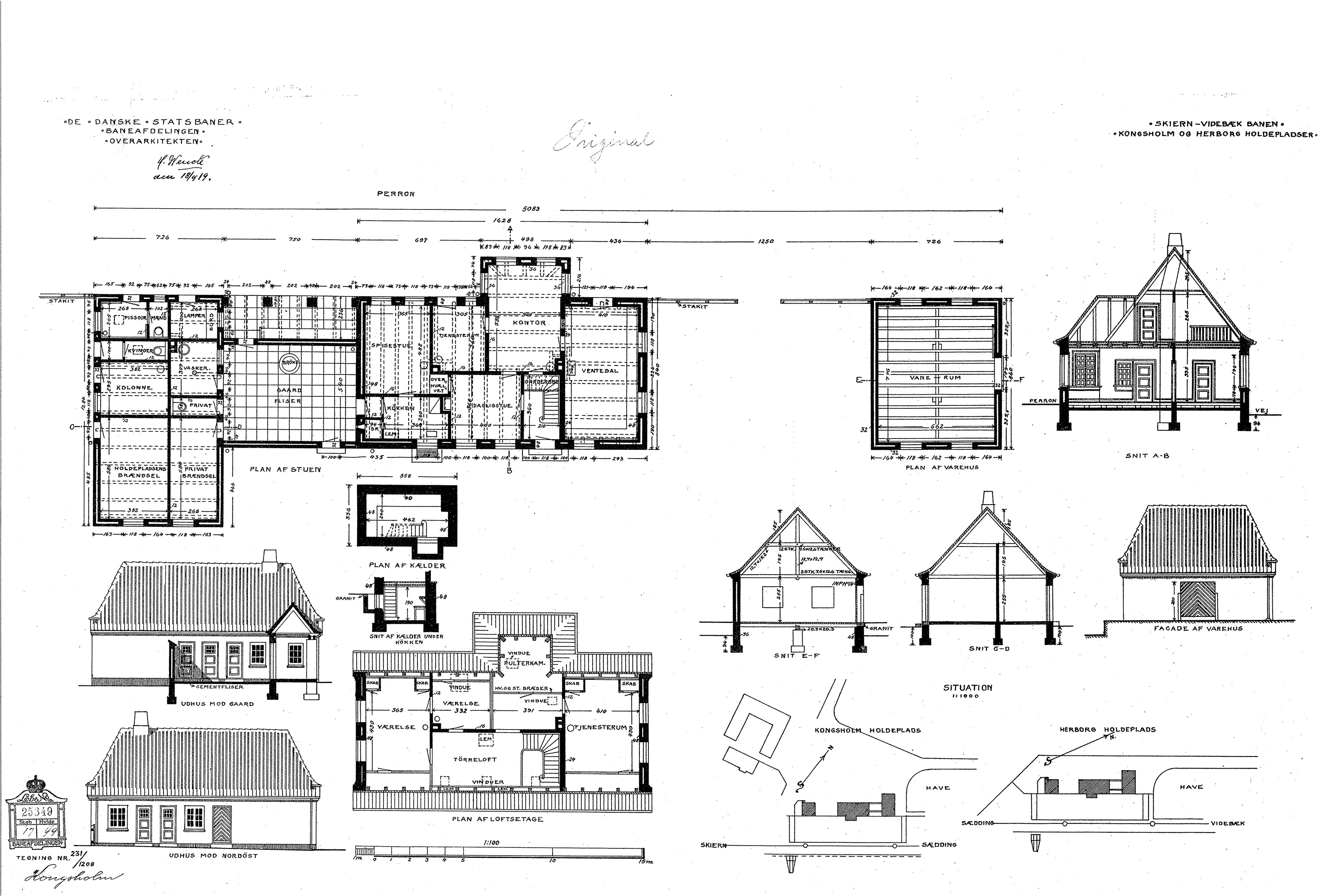 Tegning af Sædding Station. Tegning af Sædding Station.