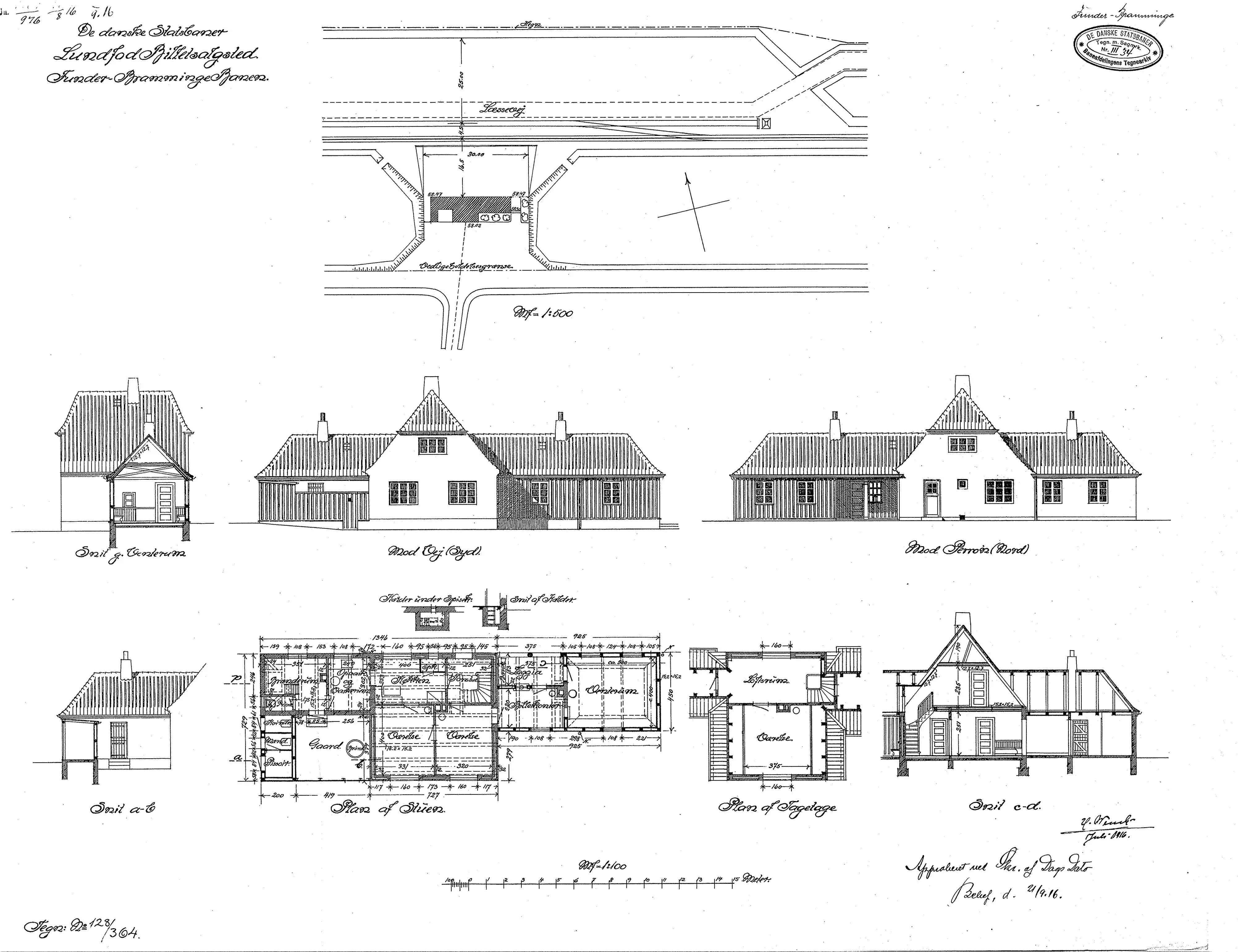 Tegning af Lundfod Billetsalgssted med Sidespor. Tegning af Lundfod Billetsalgssted med Sidespor.