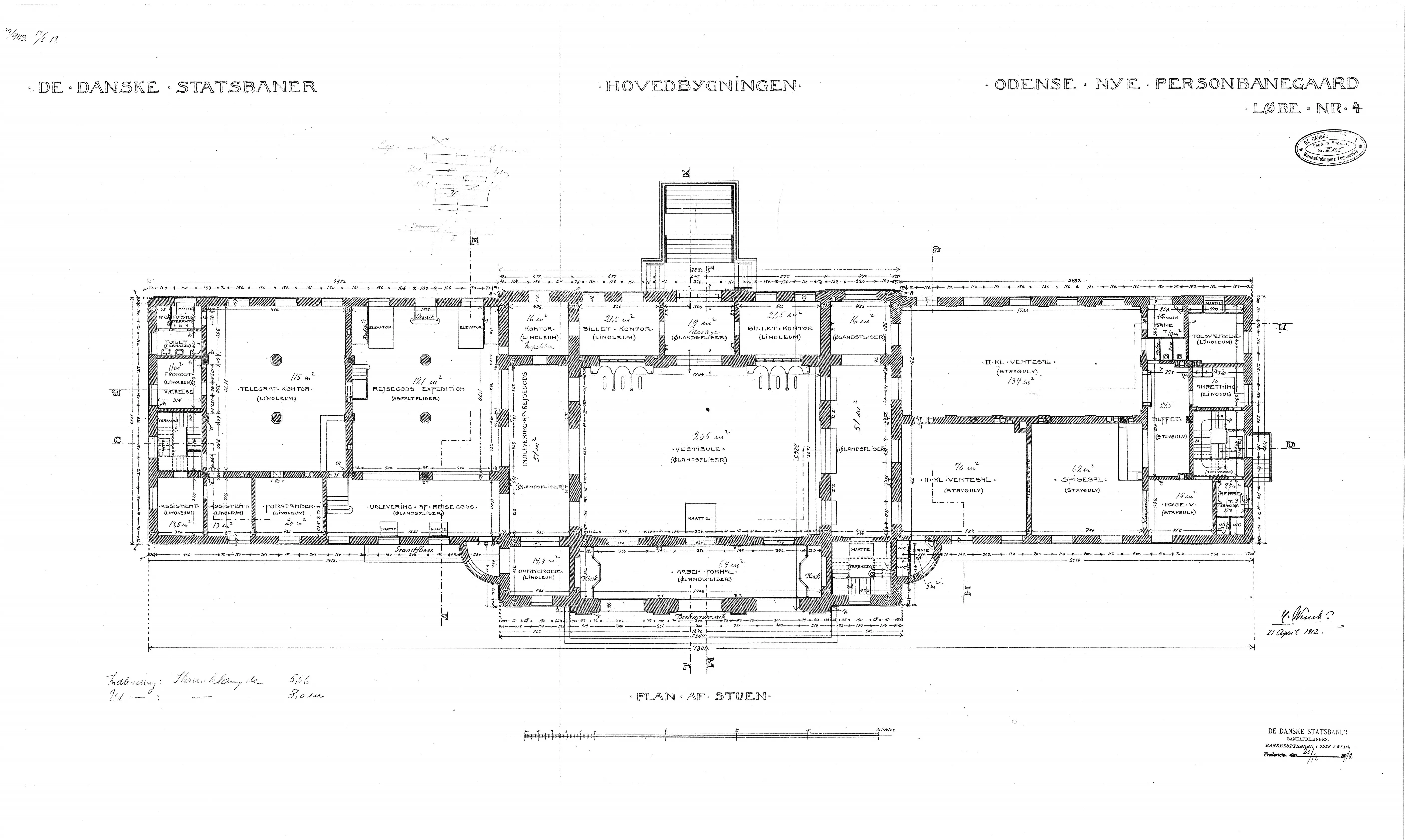 Tegning af Odense Banegård. Tegning af Odense Banegård.