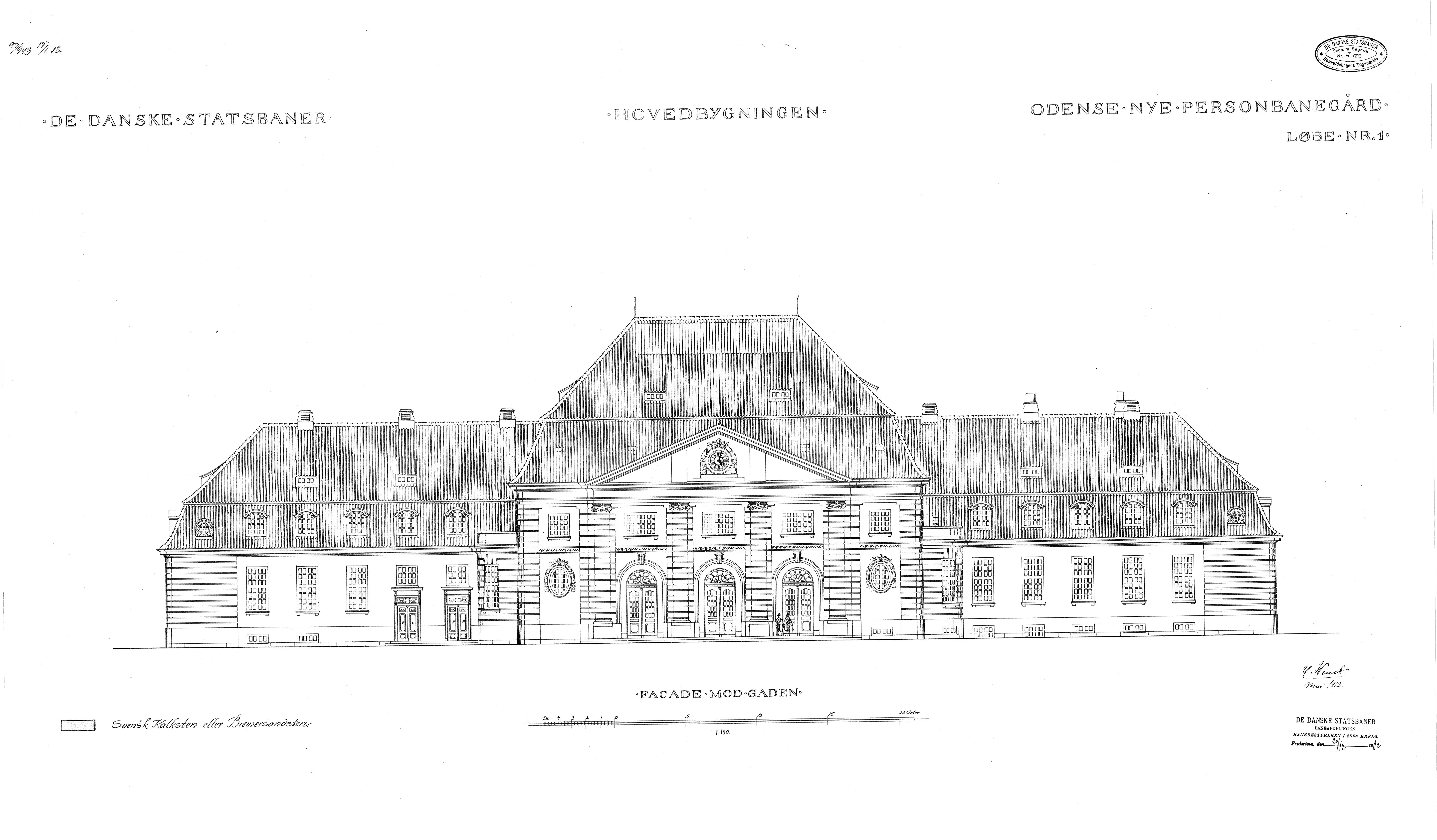 Tegning af Odense Banegård. Tegning af Odense Banegård.