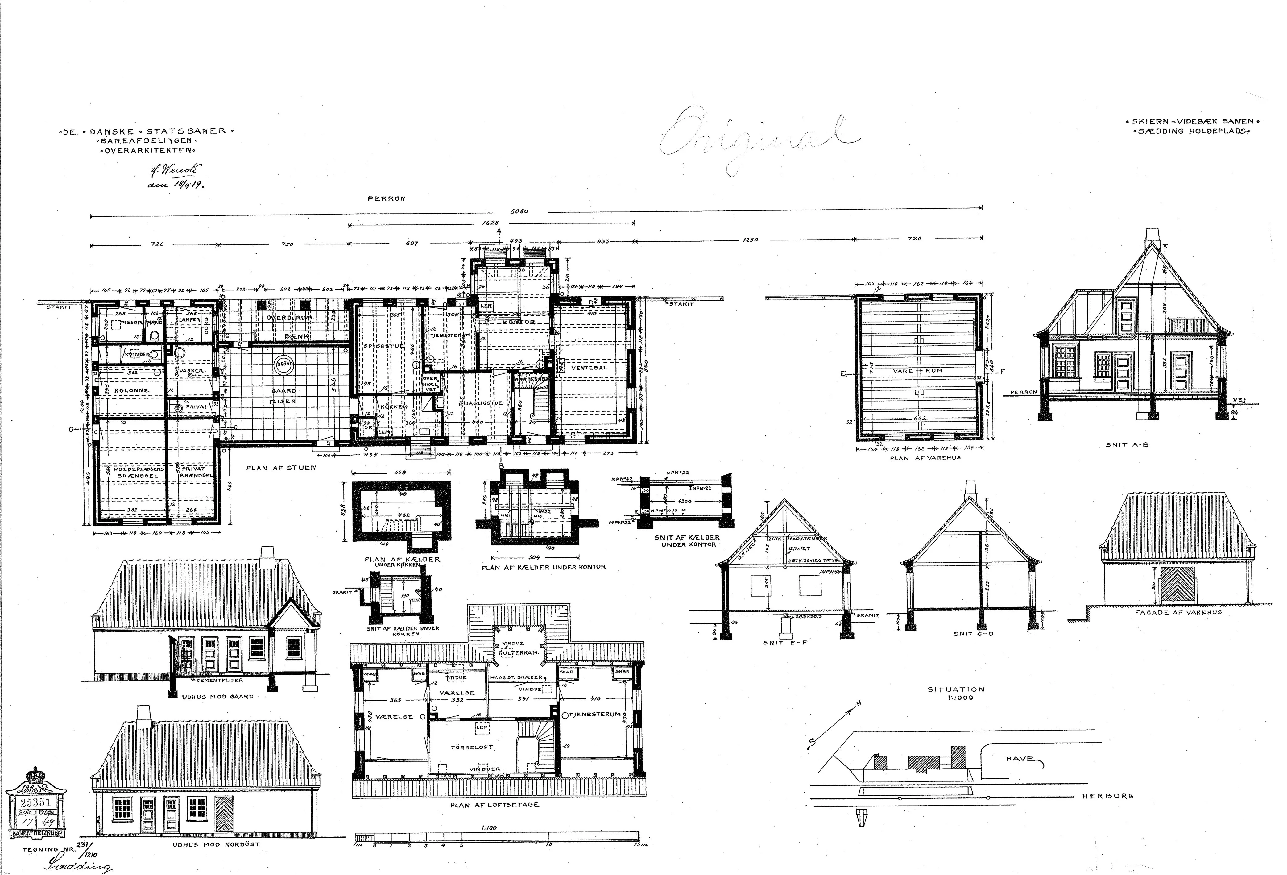 Tegning af Sædding Station. Tegning af Sædding Station.