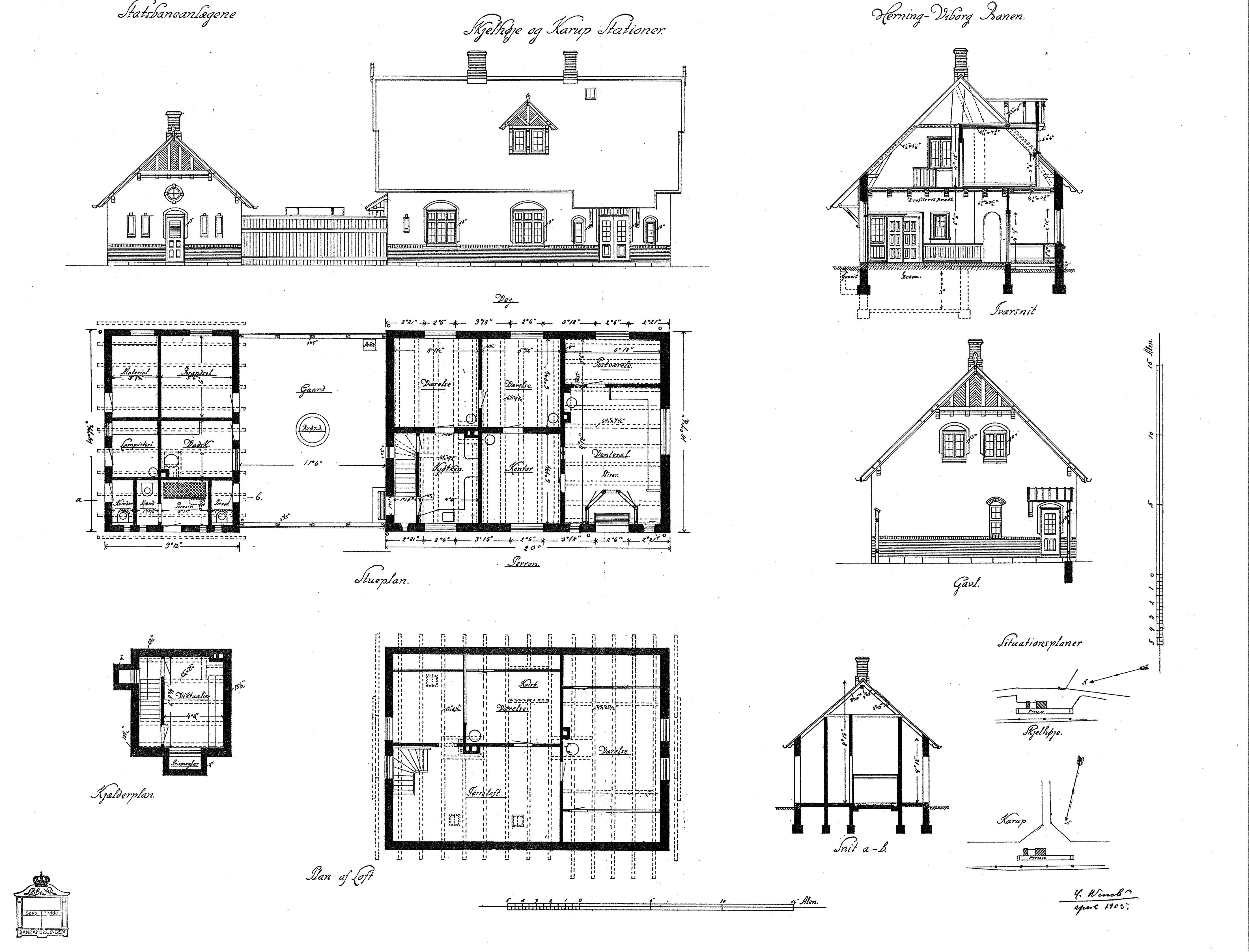 Tegning af Skelhøje Holdeplads. Tegning af Skelhøje Holdeplads.