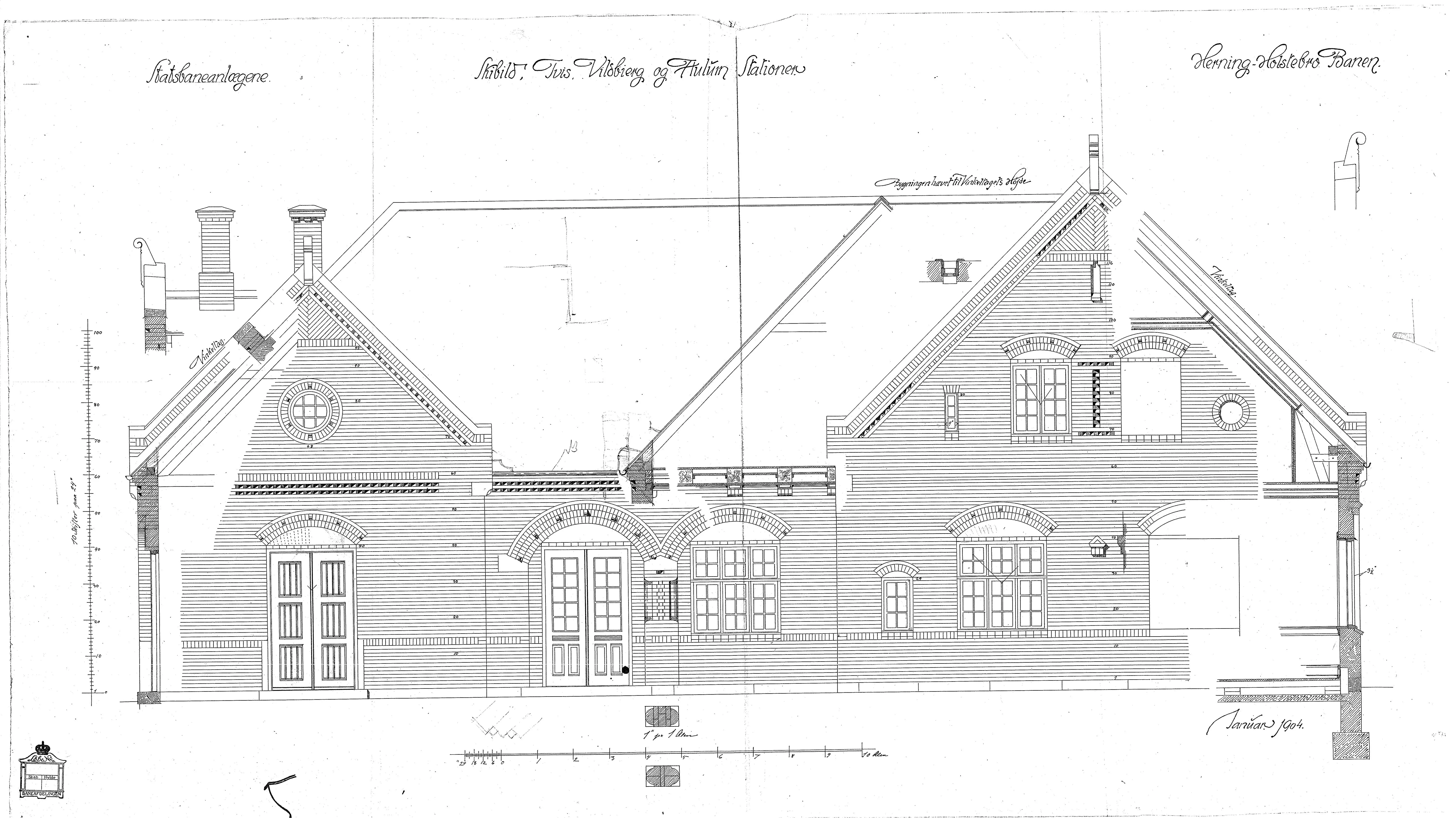 Tegning af Aulum Station. Tegning af Aulum Station.