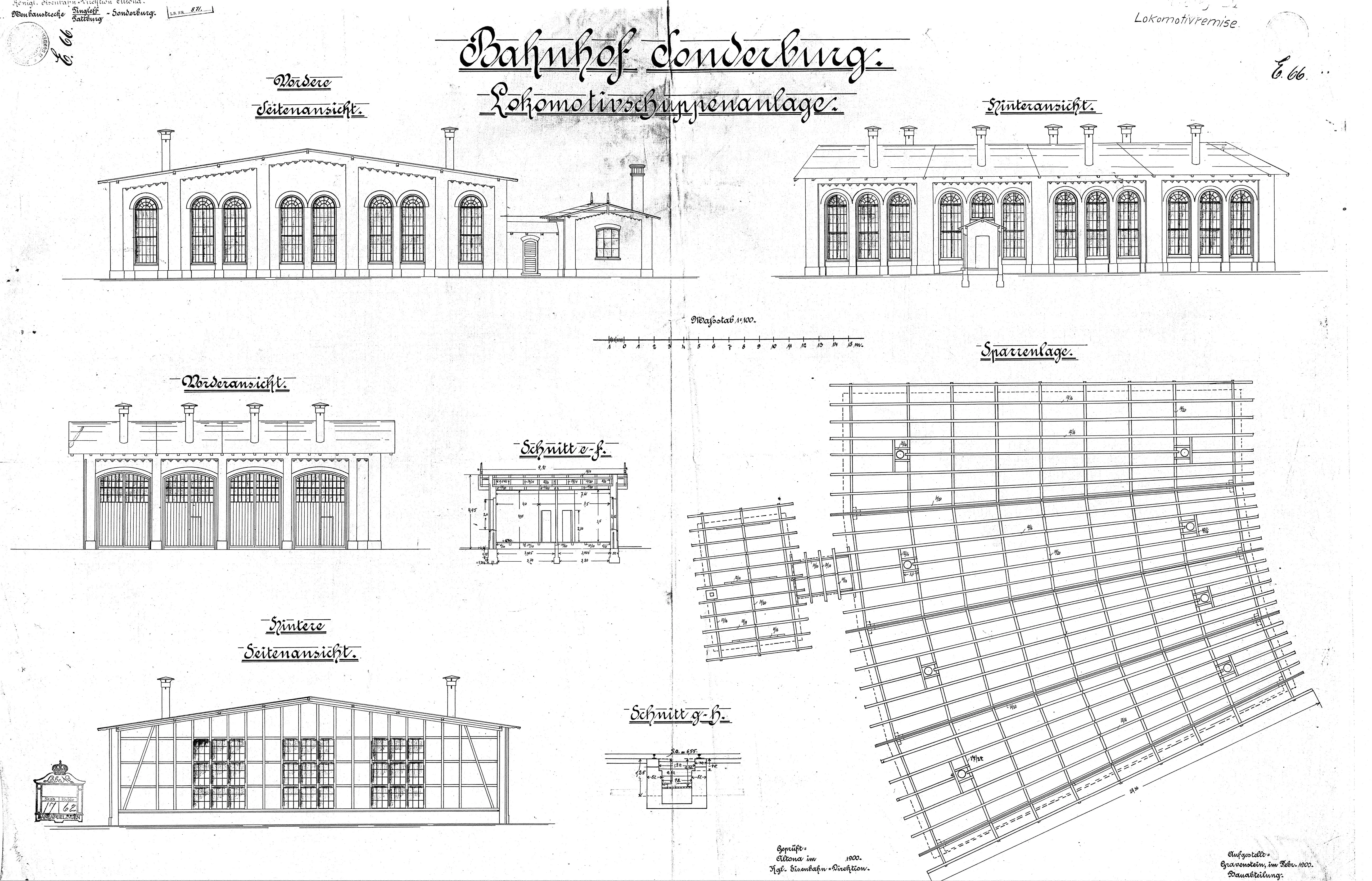 Tegning af Sønderborg Hovedbanegårds remise.