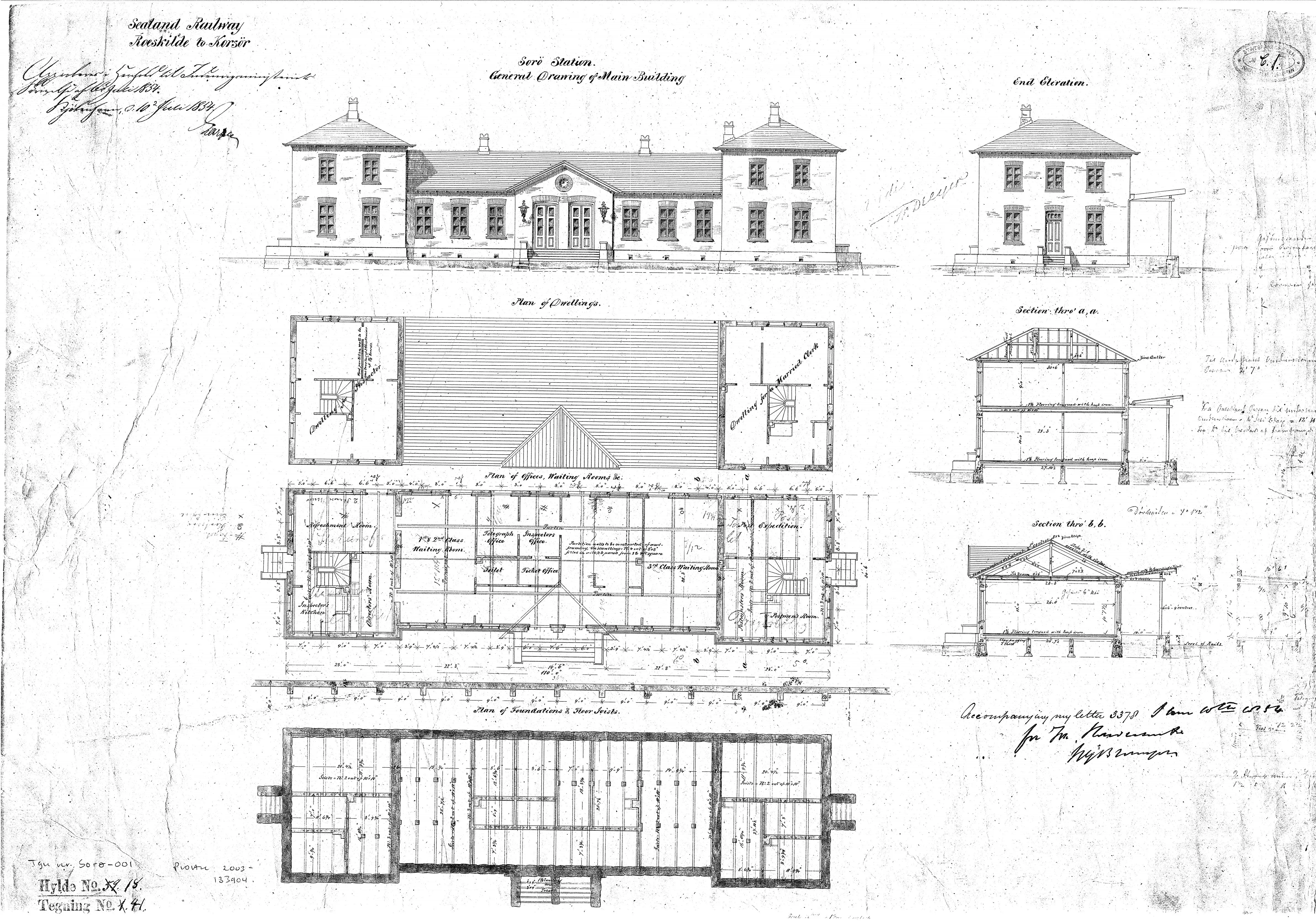 Tegning af Sorø Station. Tegning af Sorø Station.
