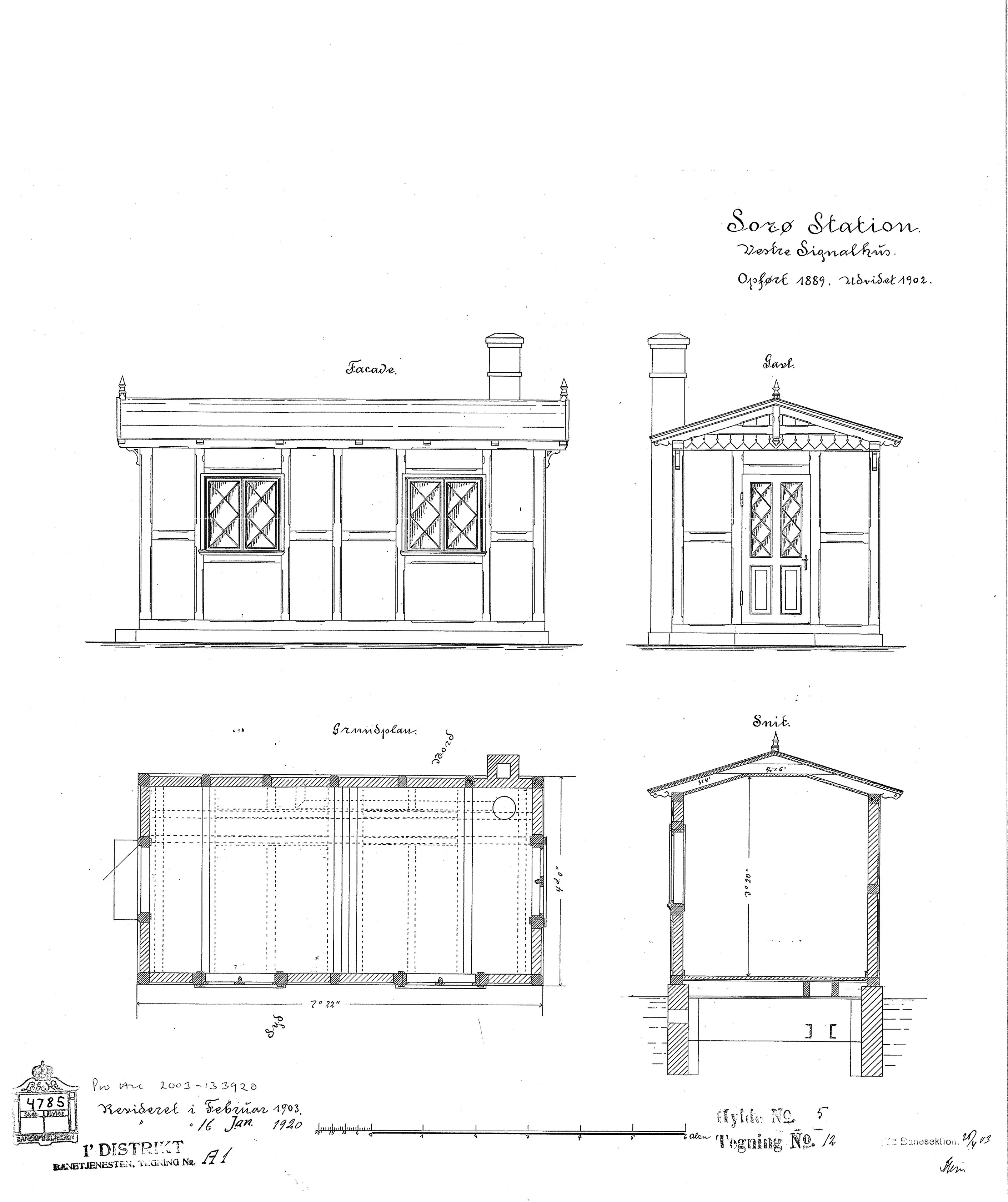 Tegning af Vestre signalhus ved Sorø Station. Tegning af Vestre signalhus ved Sorø Station.