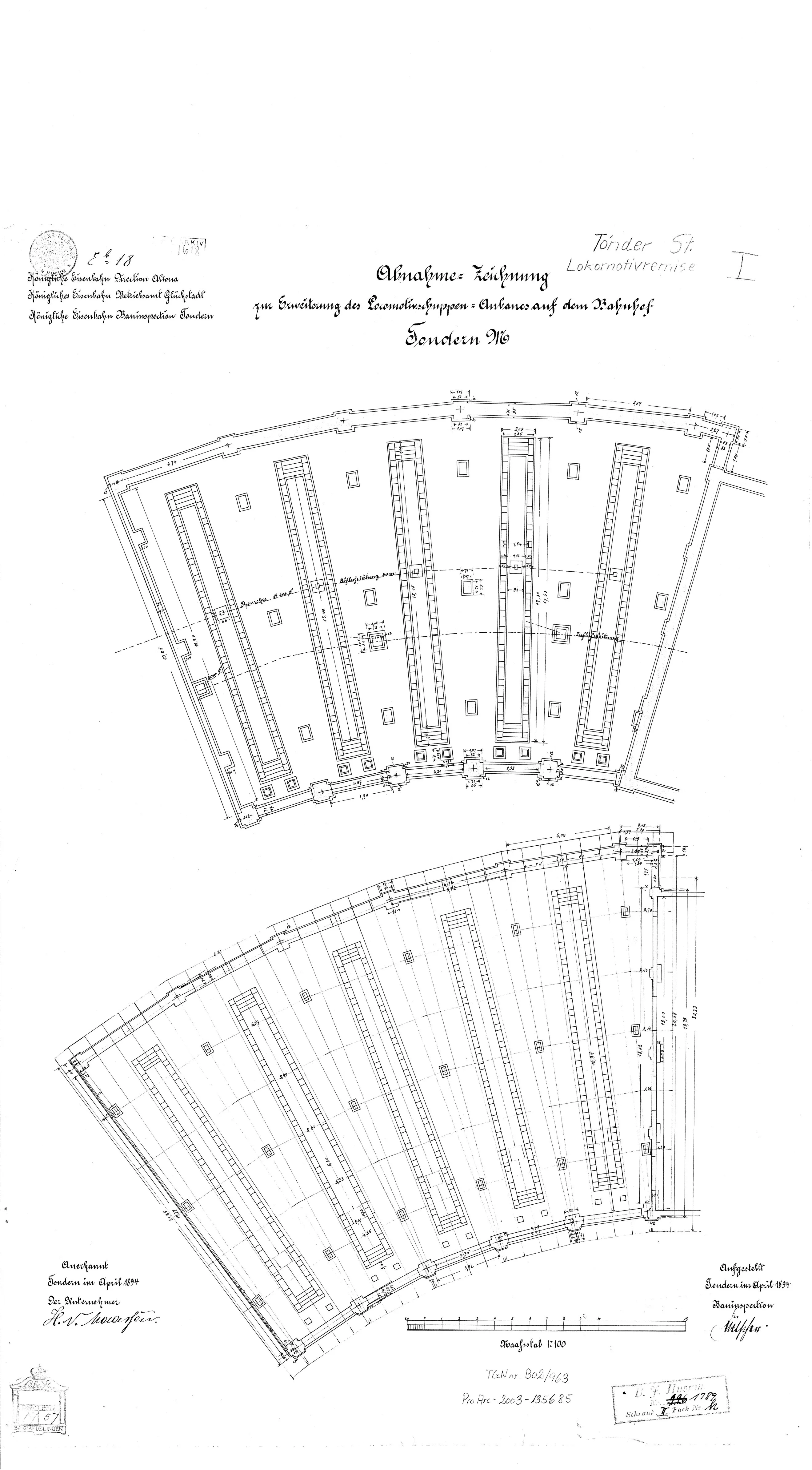 Tegning af Tønder H Stations remise. Tegning af Tønder H Stations remise.