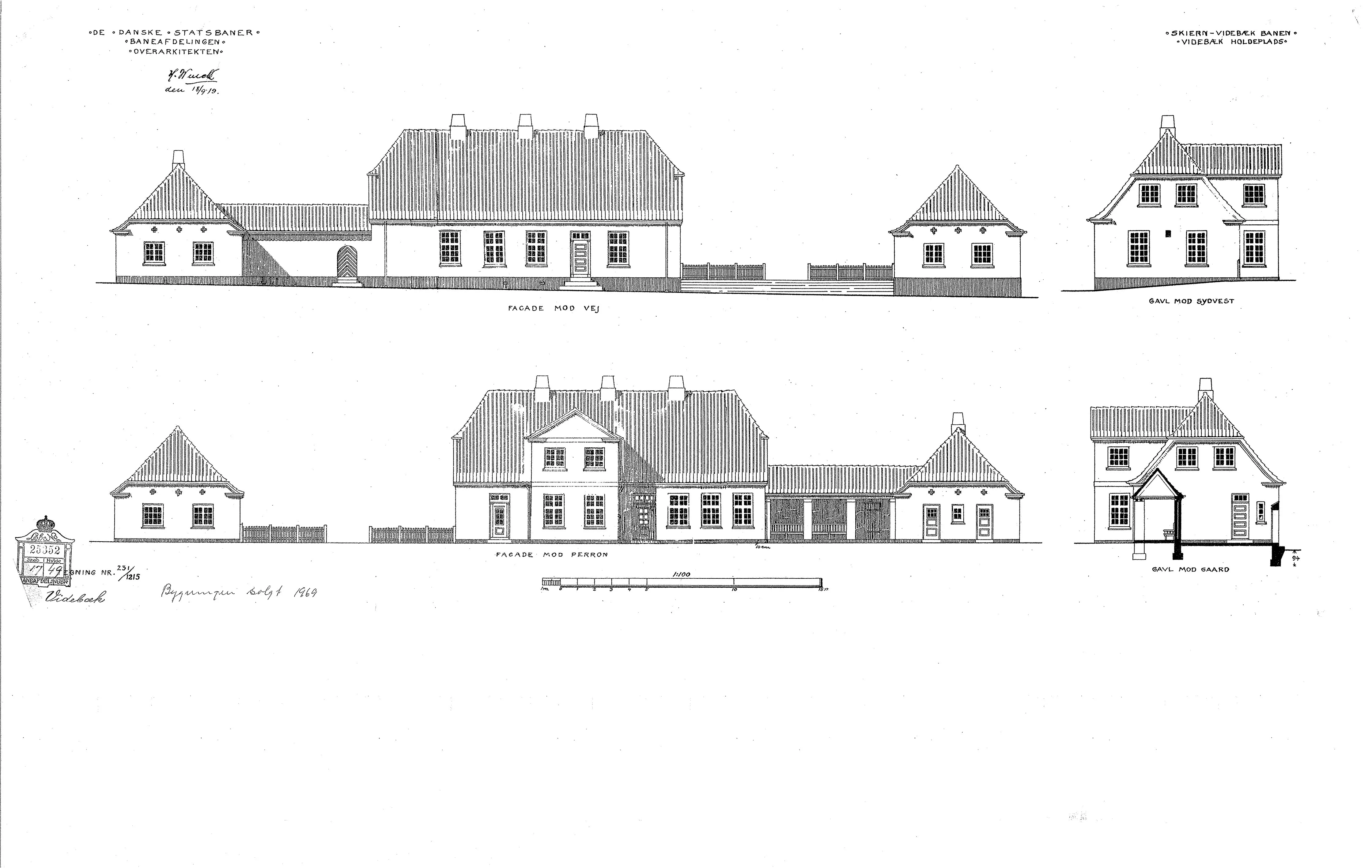 Tegning af Videbæk Station. Tegning af Videbæk Station.