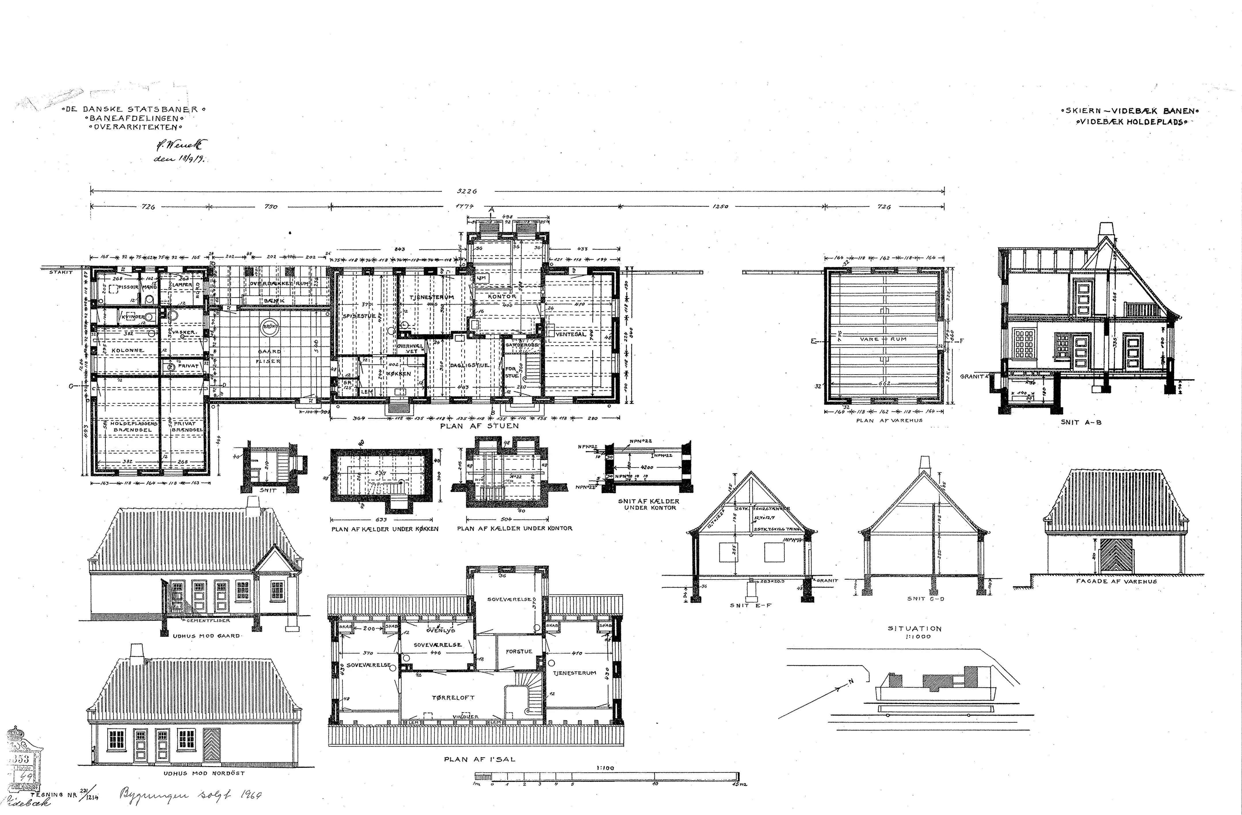 Tegning af Videbæk Station. Tegning af Videbæk Station.