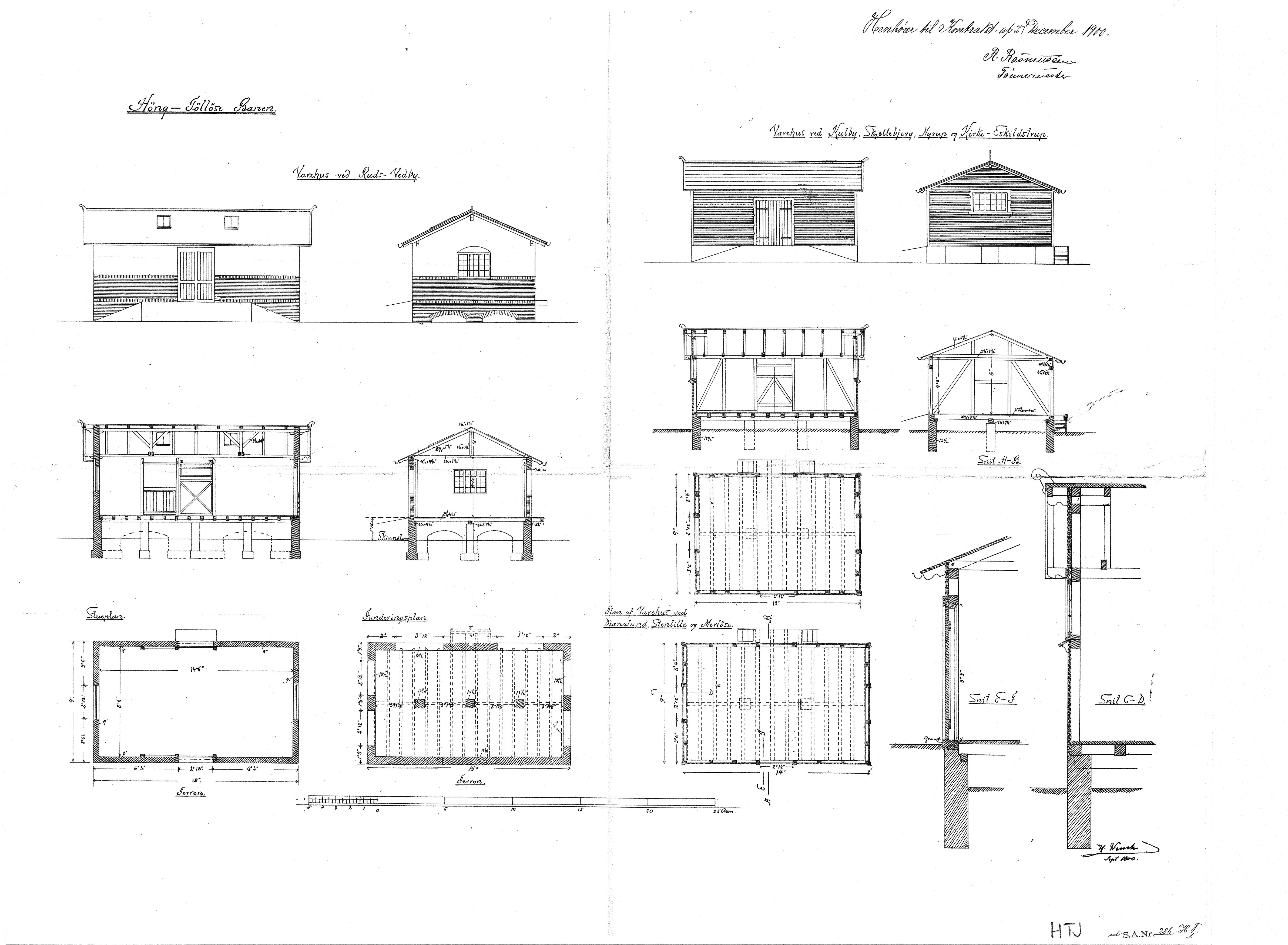 Tegning af Kirke Eskilstrup Stations varehus. Tegning af Kirke Eskilstrup Stations varehus.