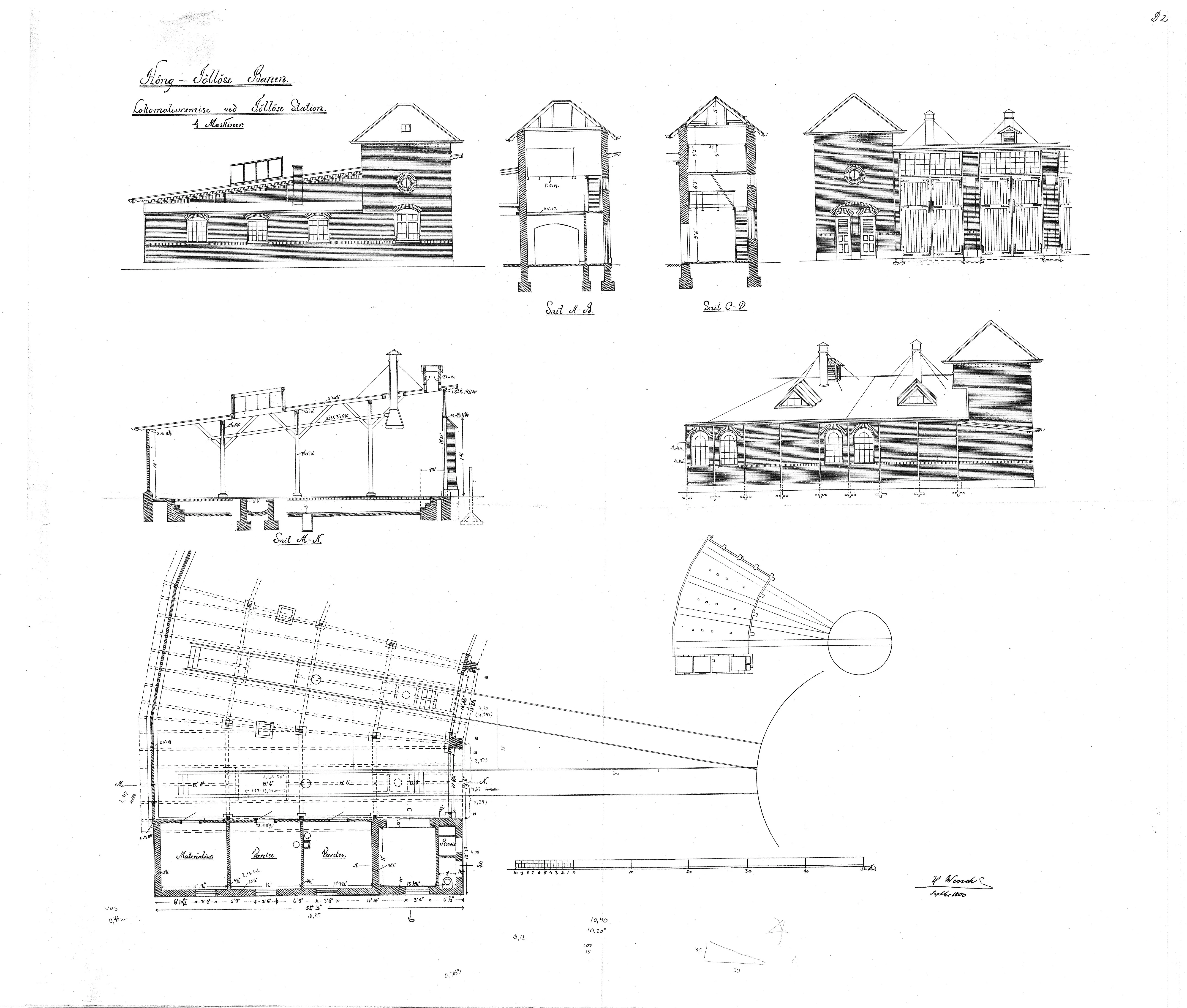 Tegning af Tølløse Stations remise. Tegning af Tølløse Stations remise.