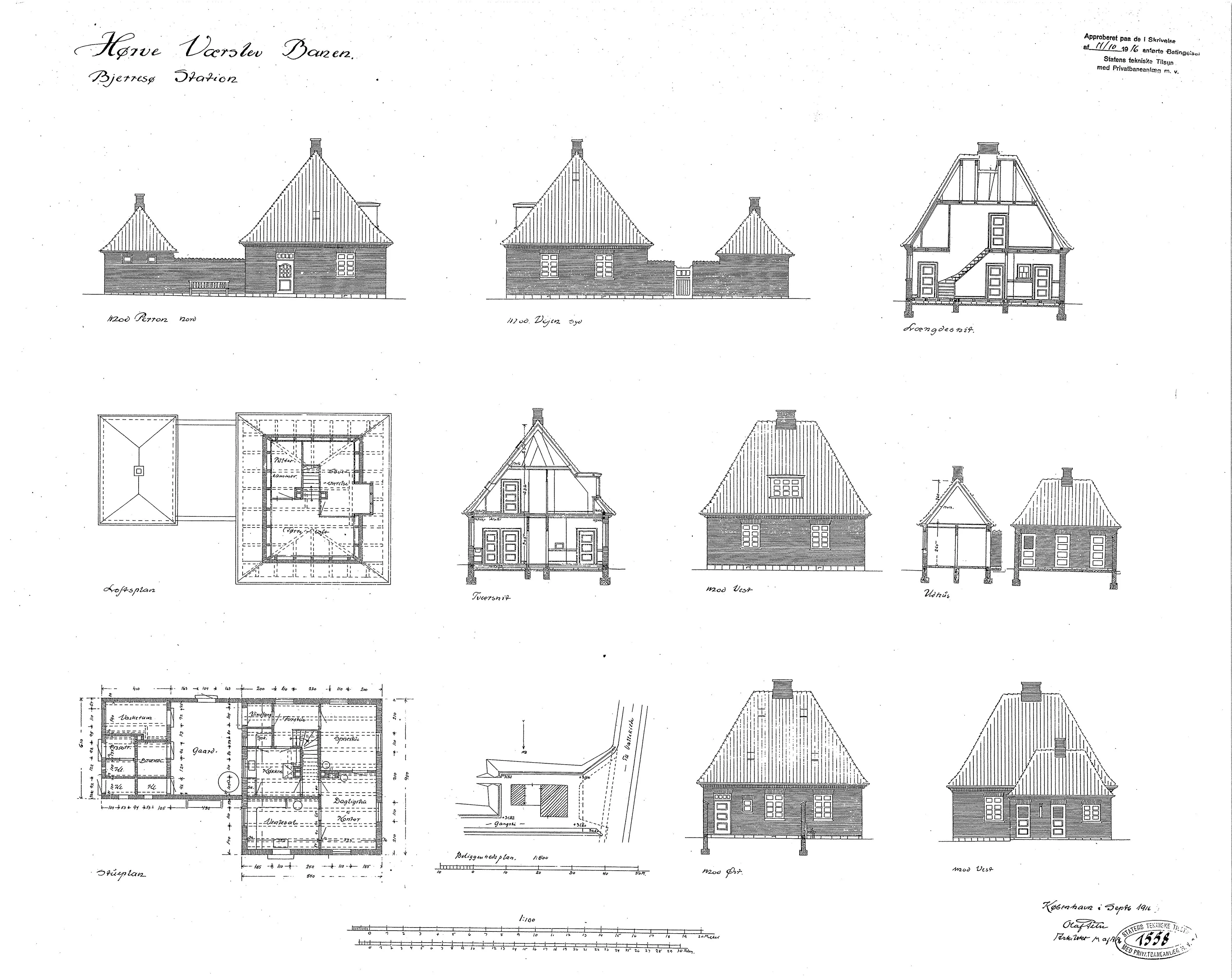 Tegning af Bjergesø Station. Tegning af Bjergesø Station.