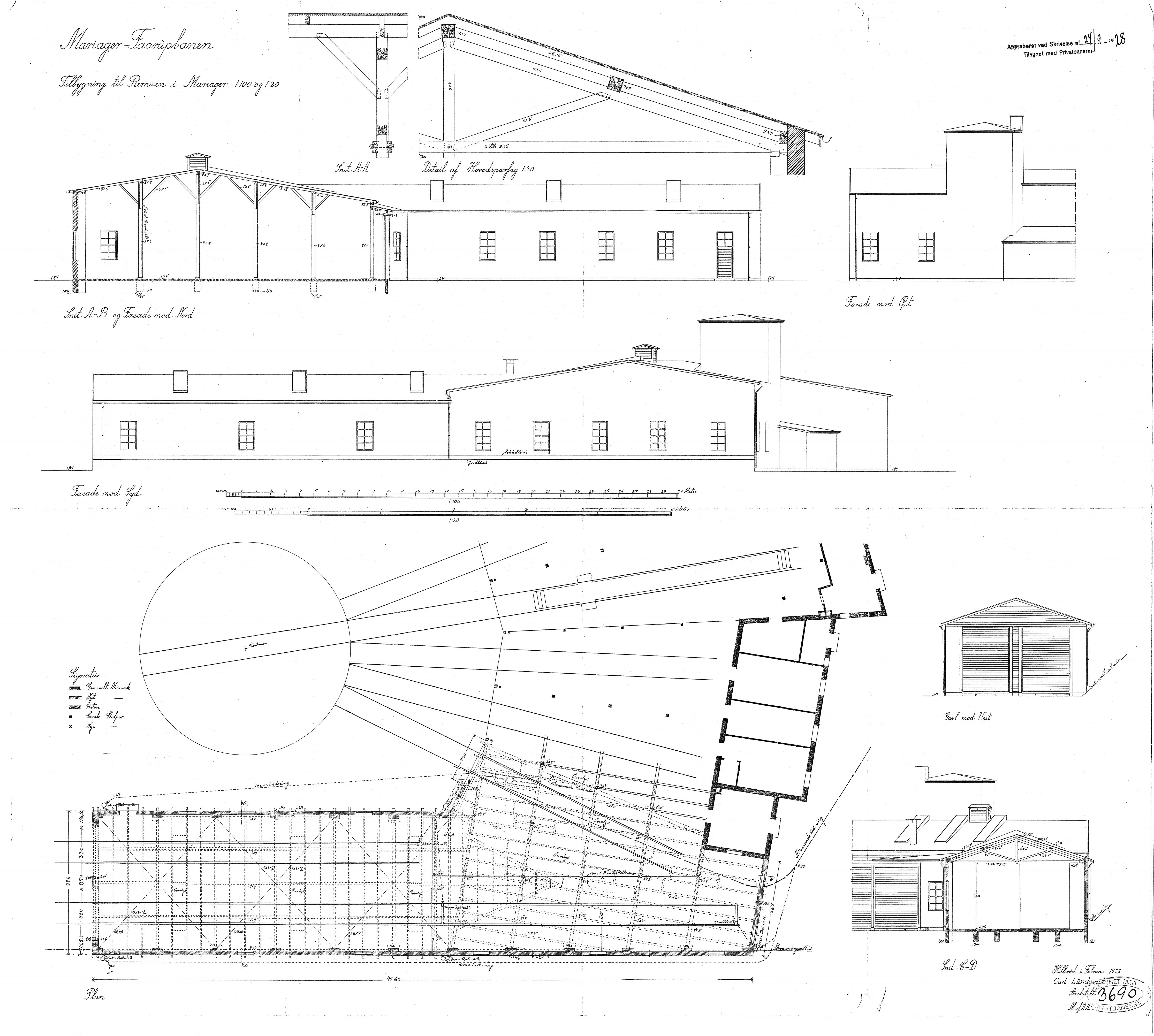 Tegning af Mariager Station - Tilbygning til remisen. Tegning af Mariager Station - Tilbygning til remisen.