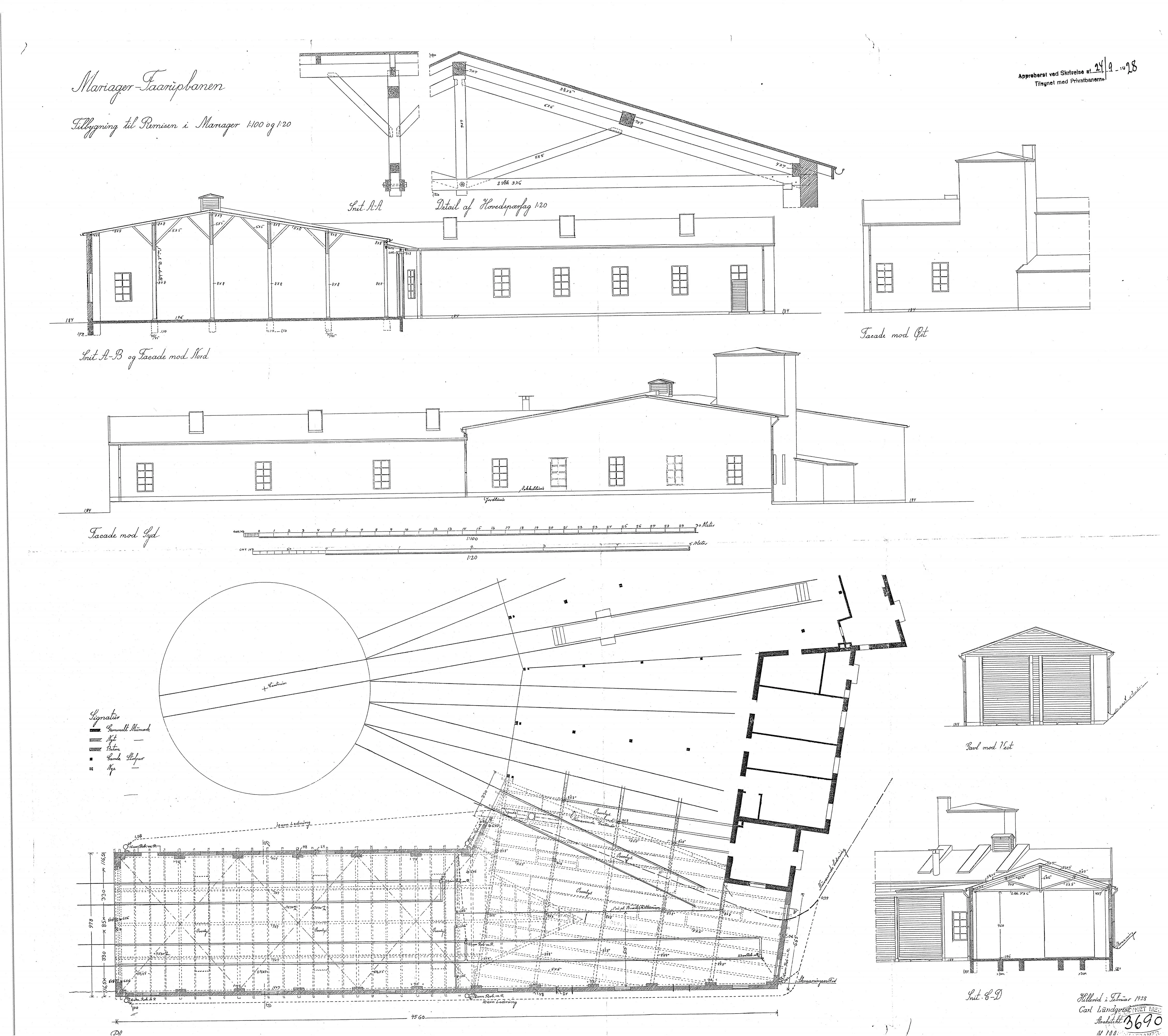 Tegning af Mariager Station - Tilbygning til remisen. Tegning af Mariager Station - Tilbygning til remisen.