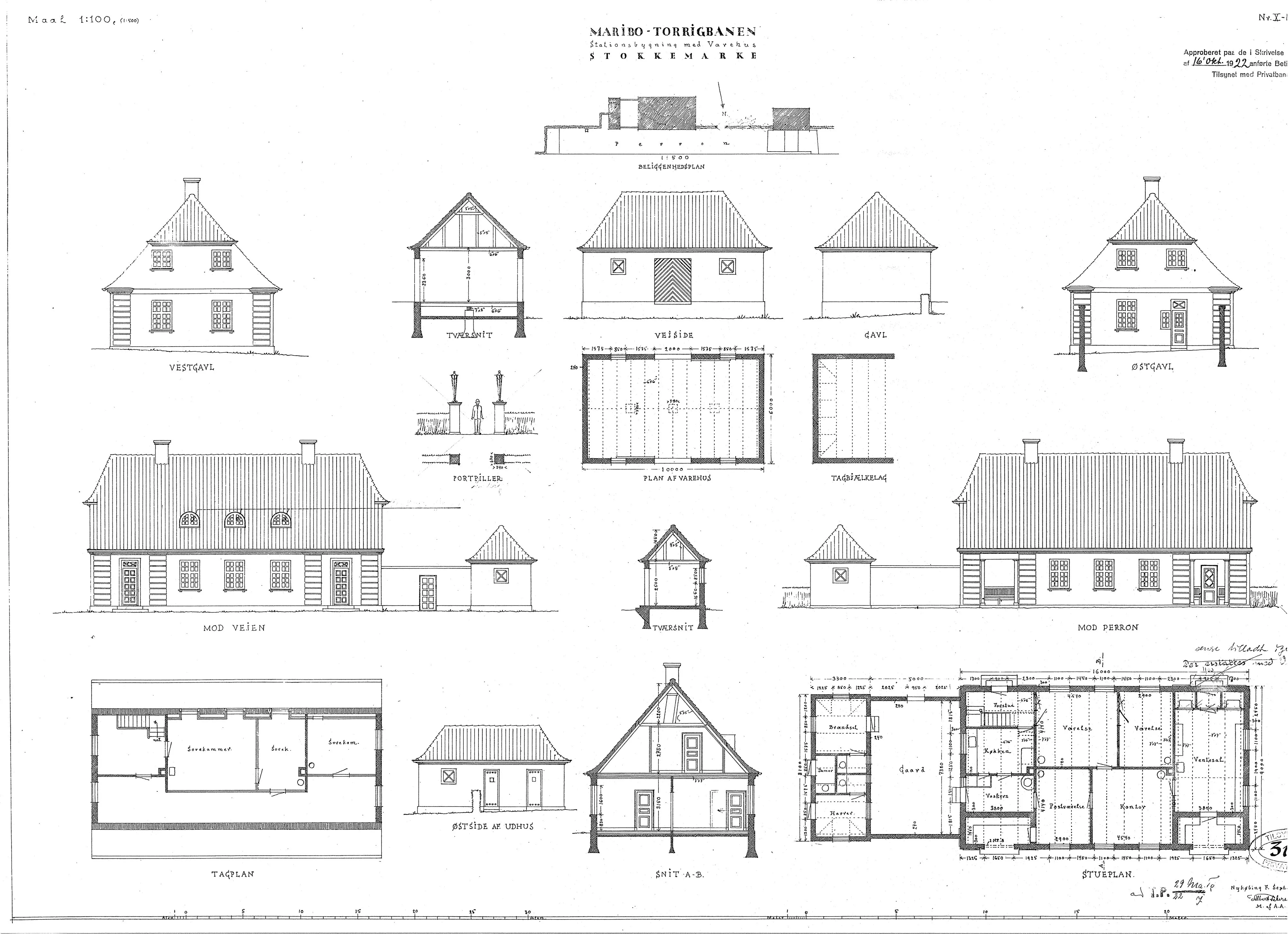 Tegning af Stokkemarke Station.