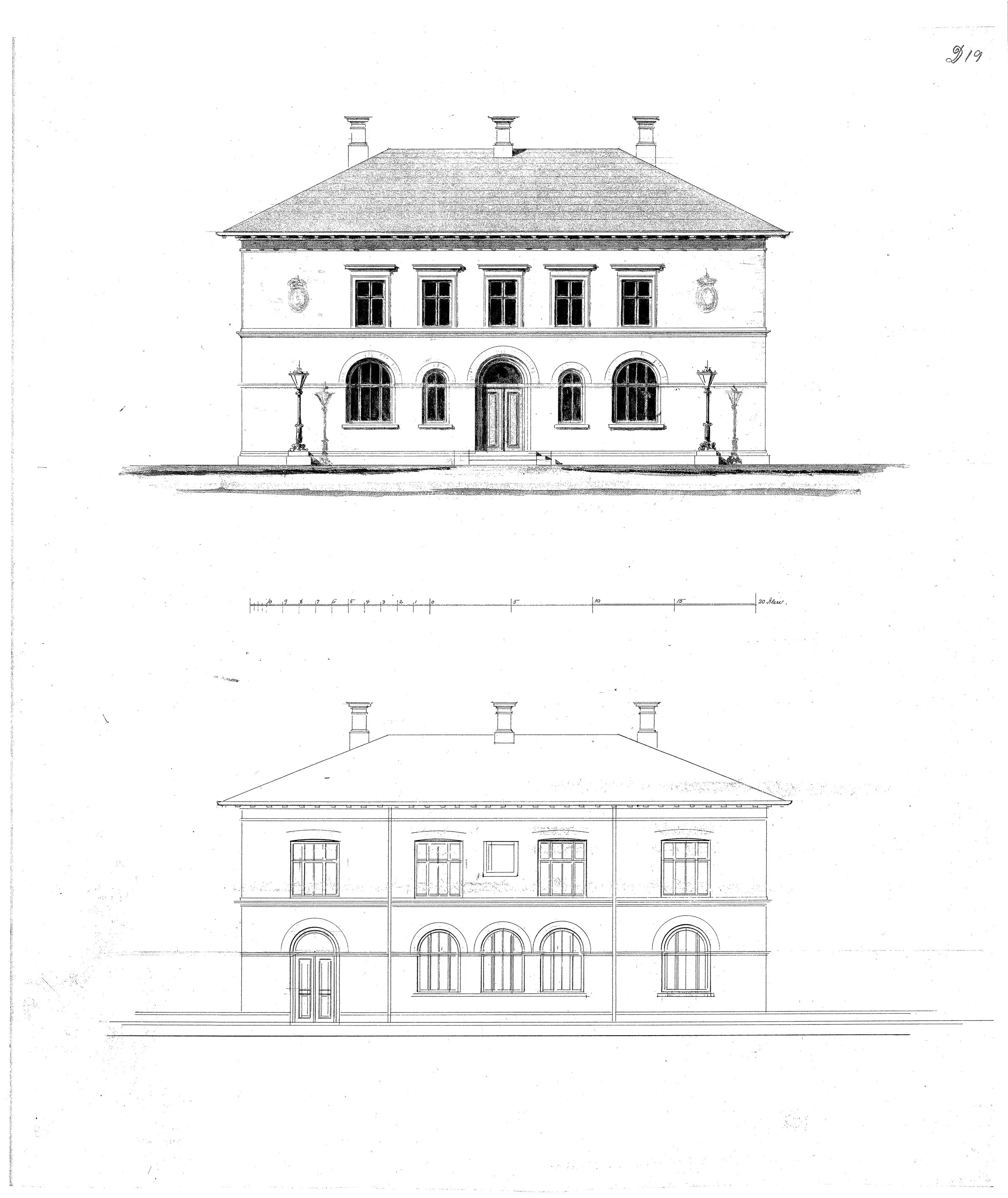 Tegning af Posthus ved Faaborg Station. Tegning af Posthus ved Faaborg Station.