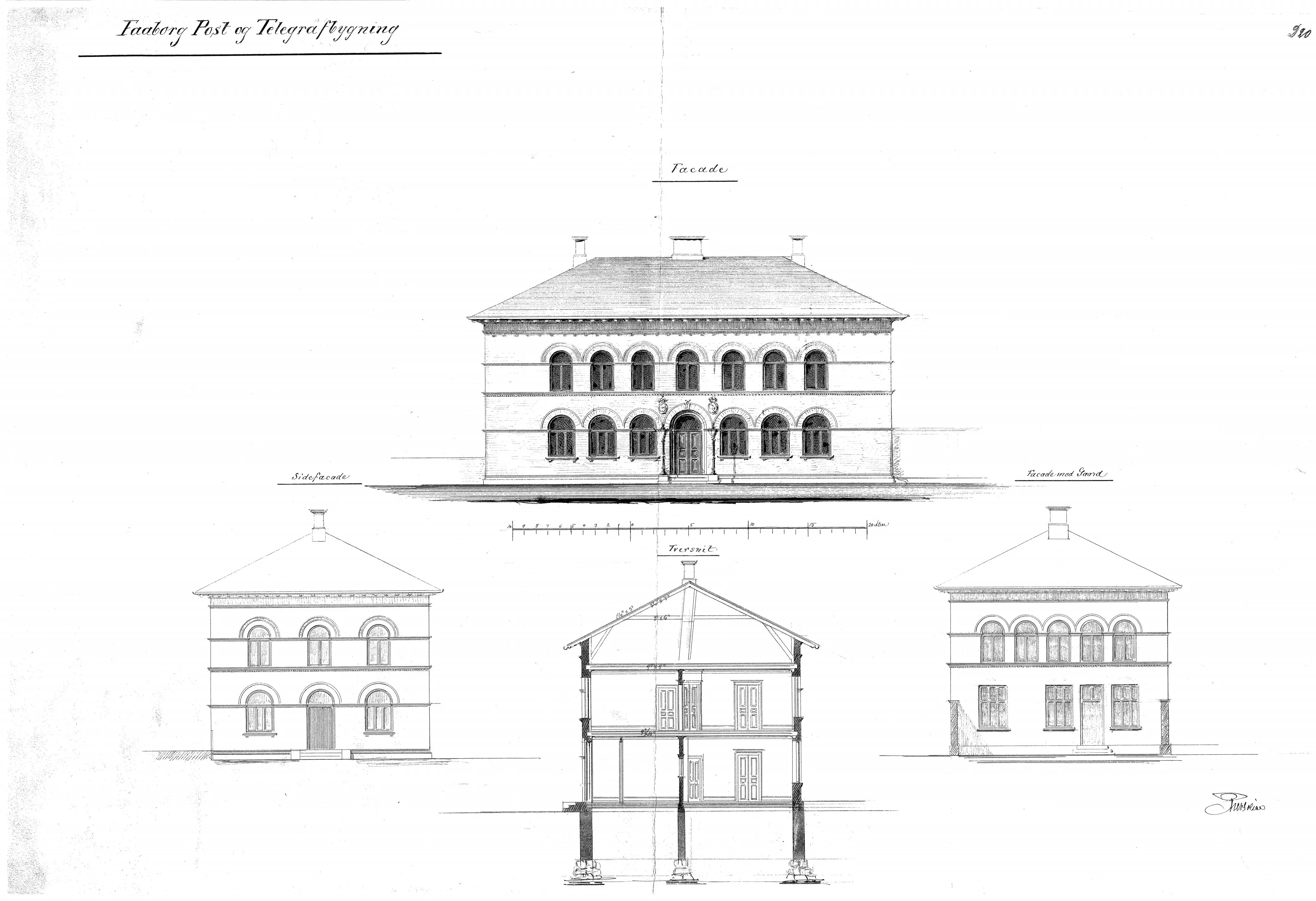 Tegning af Posthus ved Faaborg Station. Tegning af Posthus ved Faaborg Station.