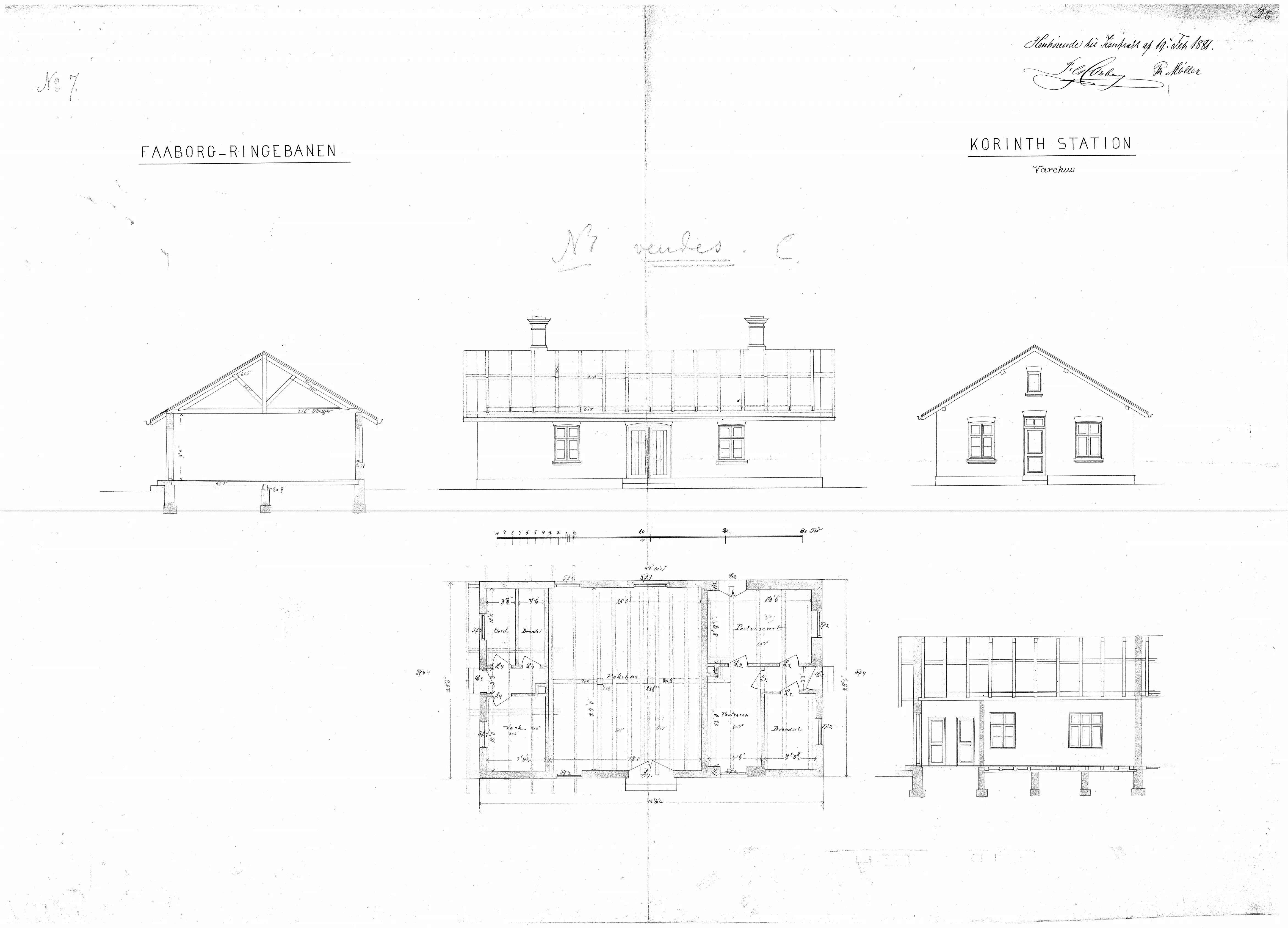 Tegning af Korinth Stations varehus. Tegning af Korinth Stations varehus.