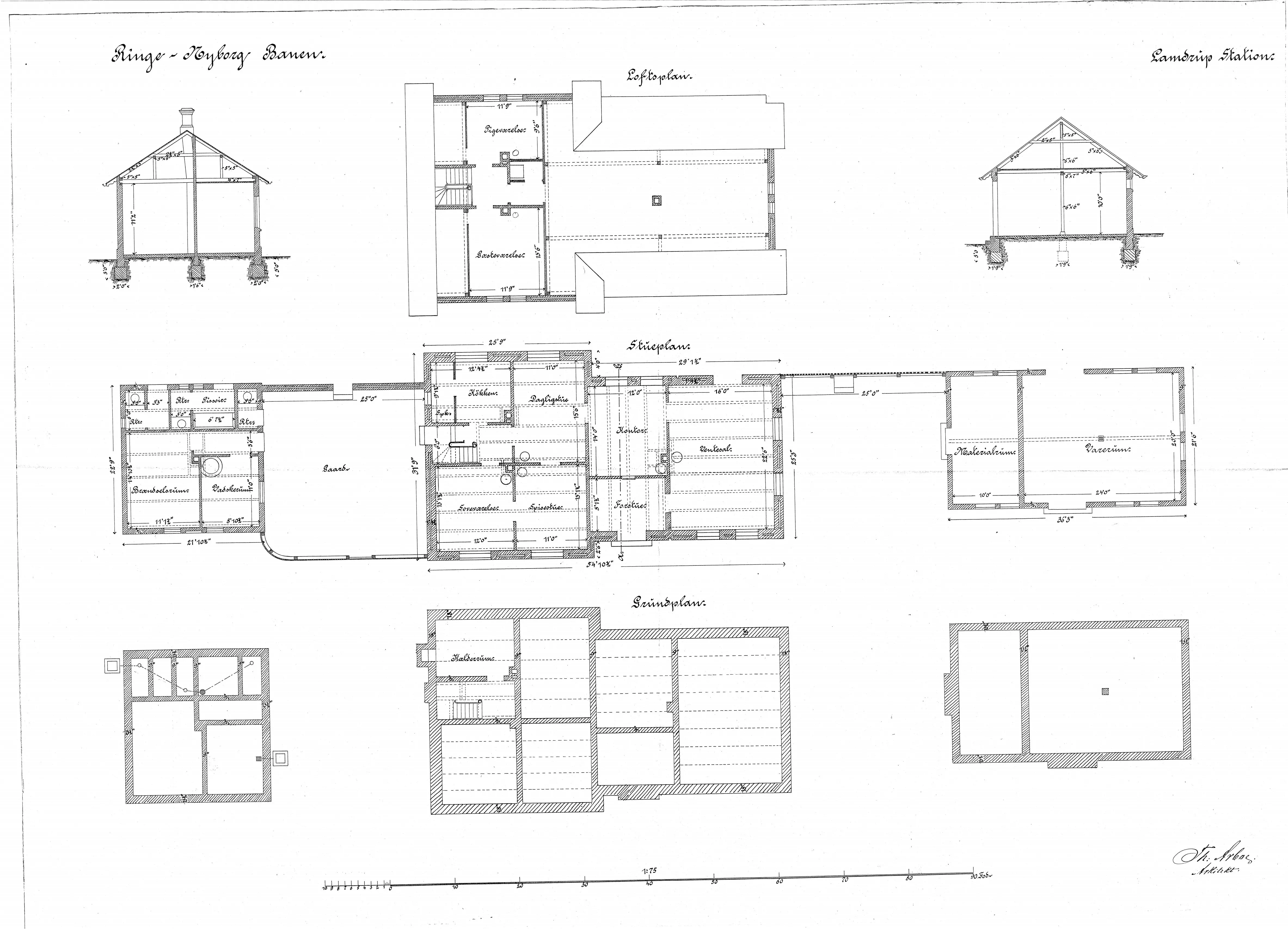 Tegning af Lamdrup Station.