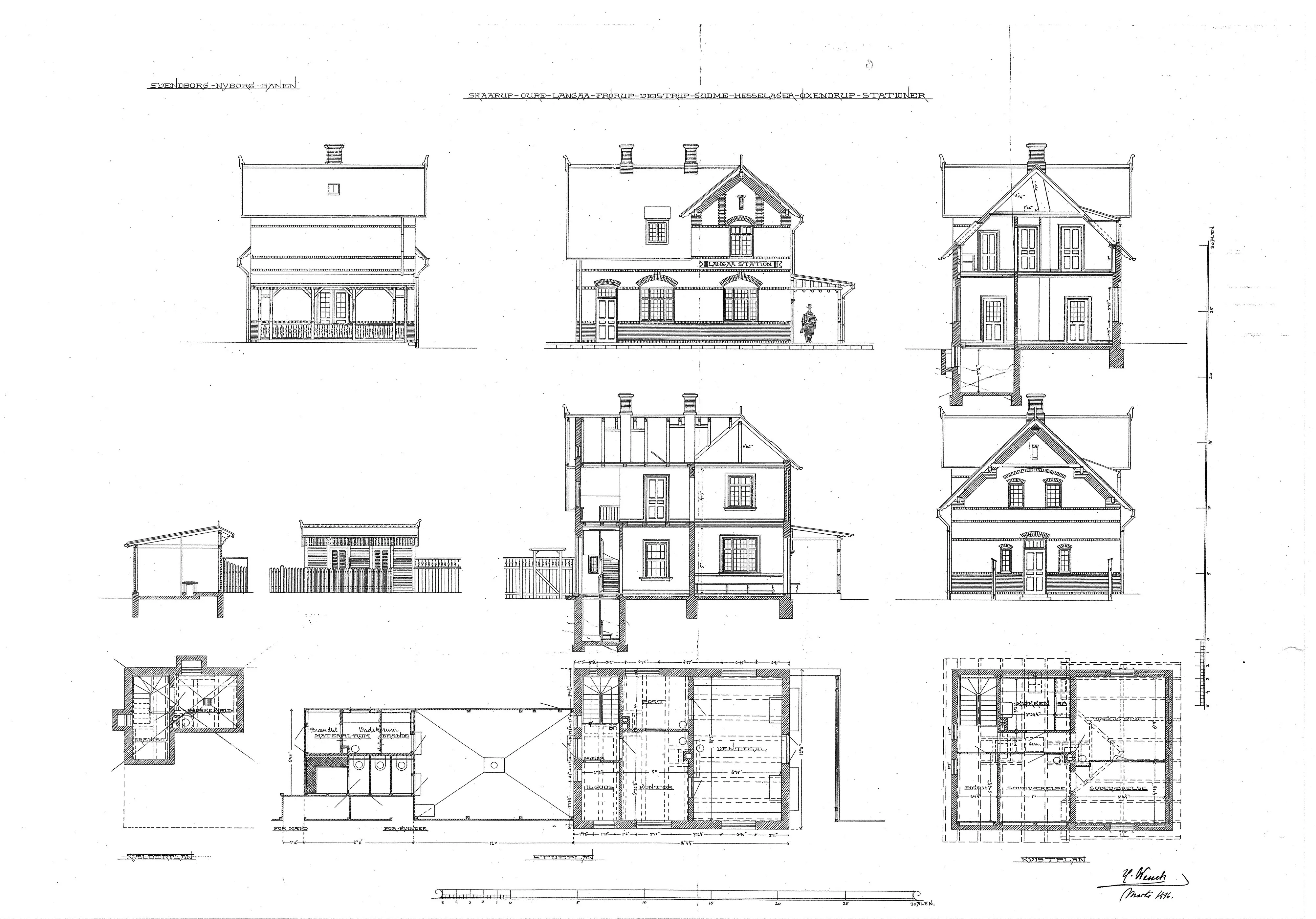 Tegning af Skårup Station. Tegning af Skårup Station.