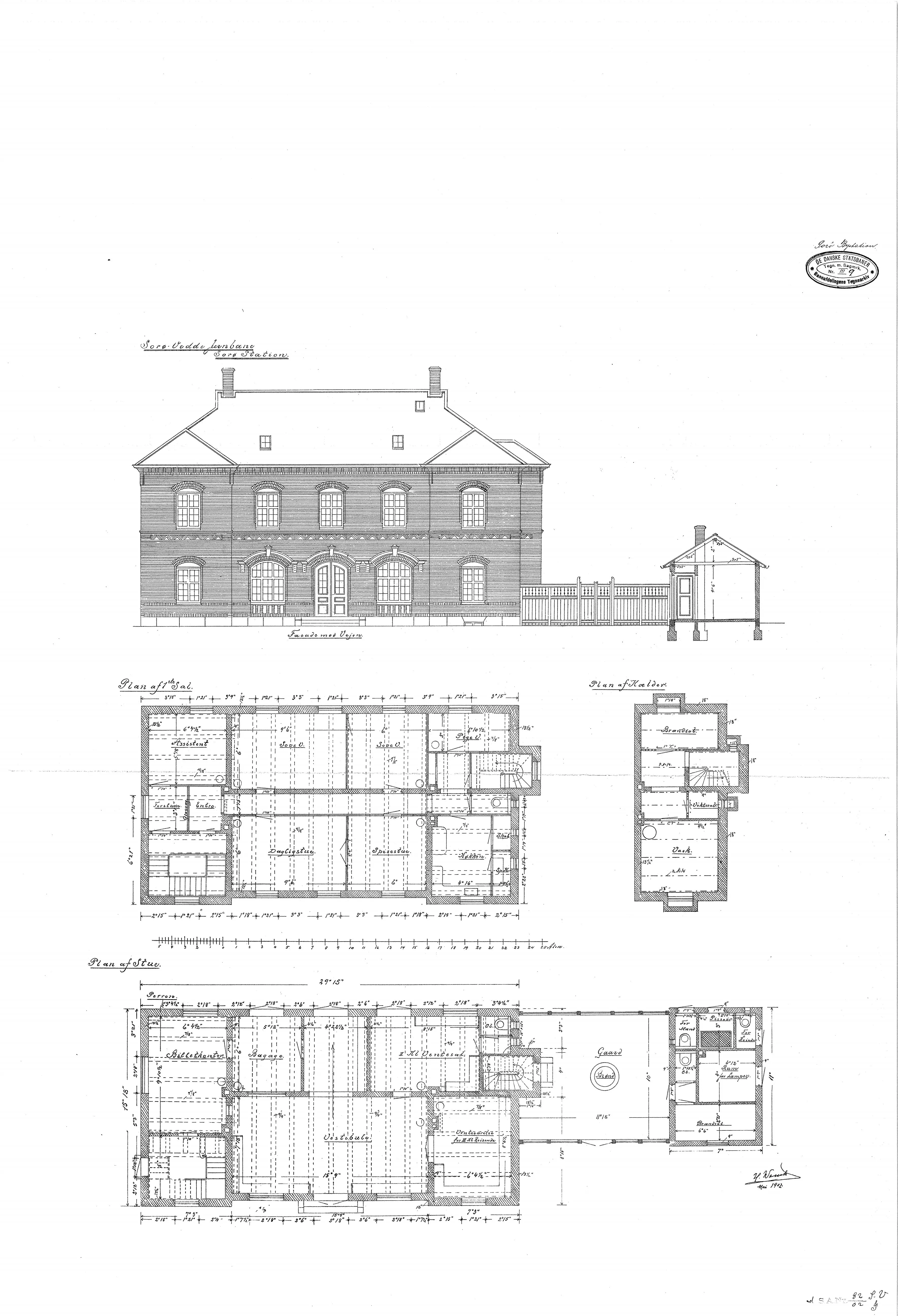 Tegning af Sorø By Station. Tegning af Sorø By Station.