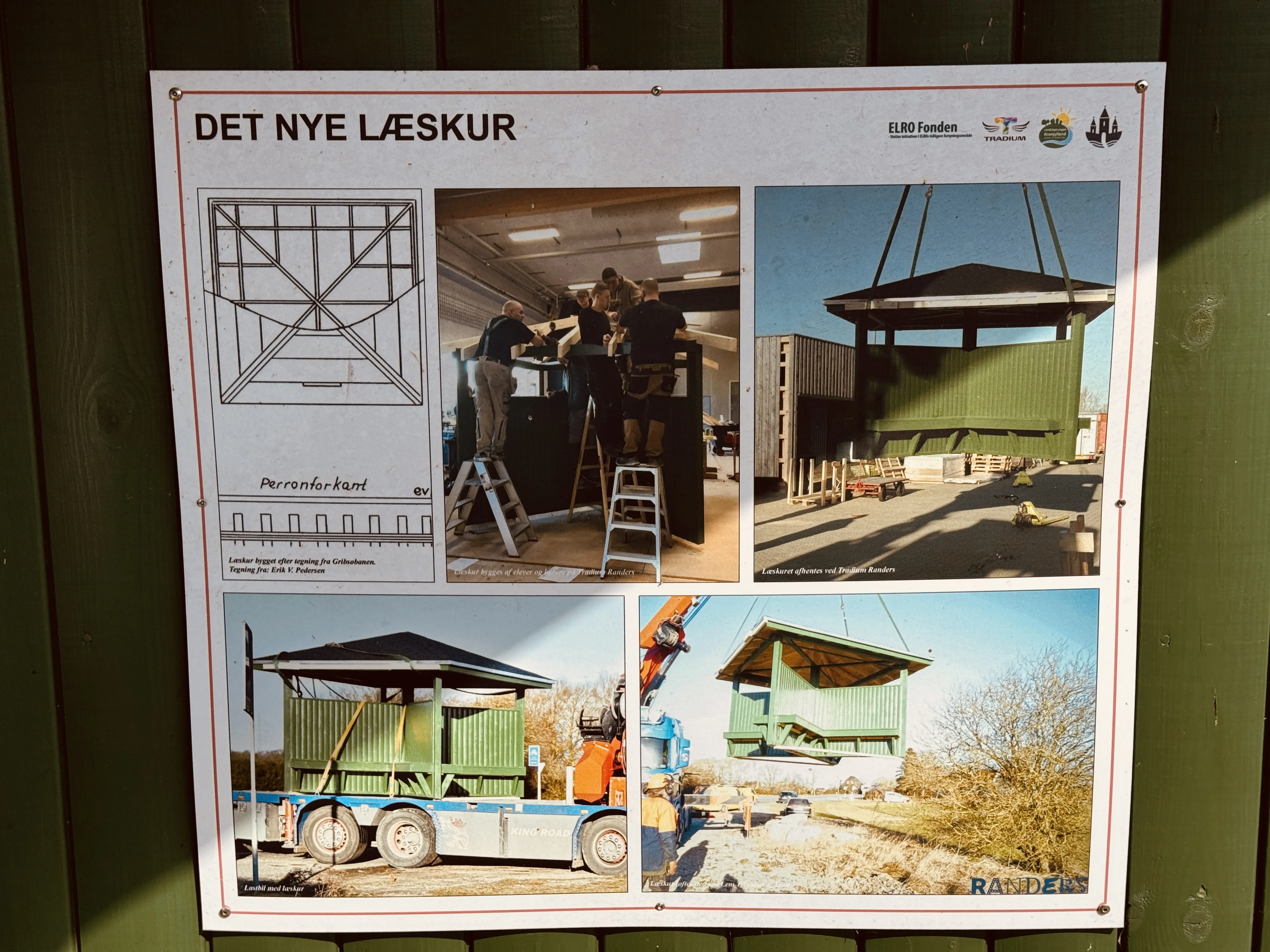 Billede af tilblivelsen og opsætning af det nye læskur til Lem Trinbræt.