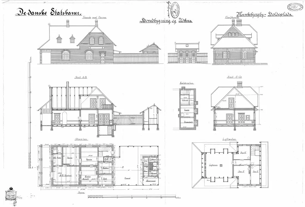 Tegning af  Munke Bjergby Station.