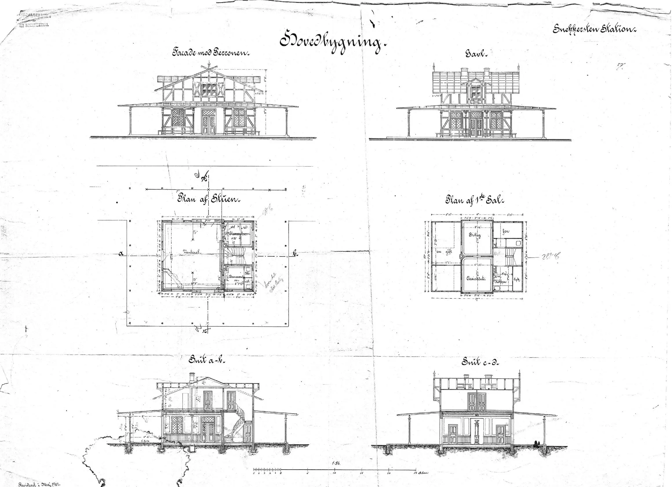 Tegning af Snekkersten Station. Tegning af Snekkersten Station.
